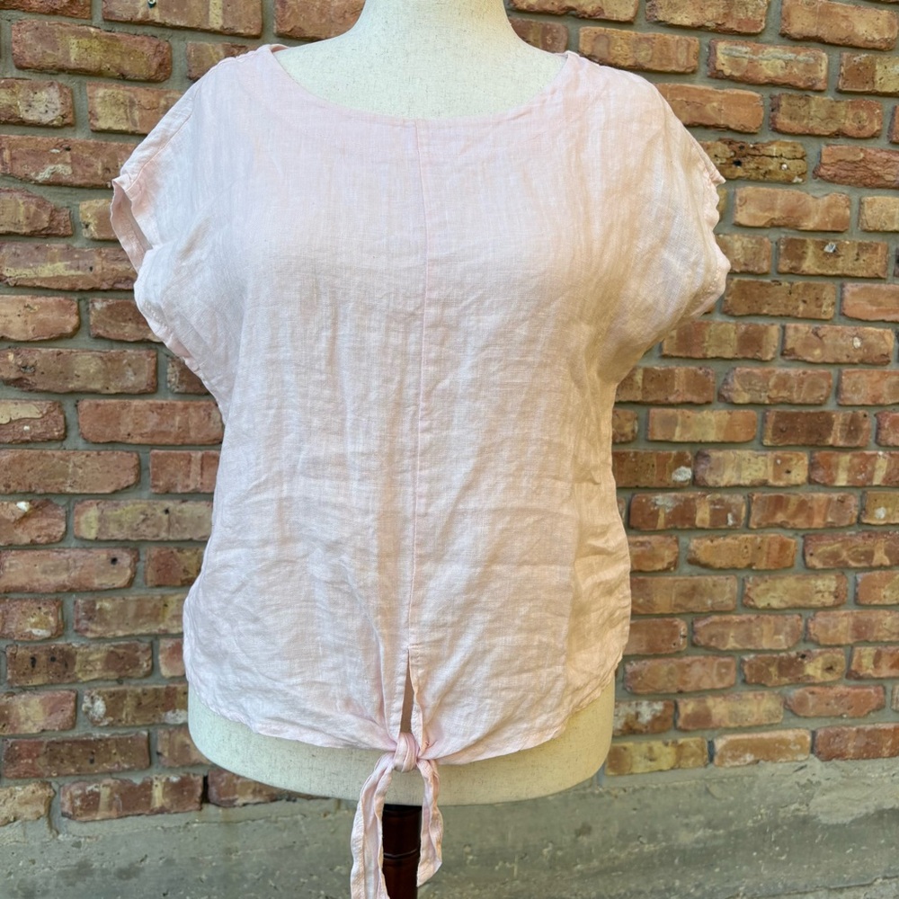CHARLIE B LIGHT PINK ITALIAN LINEN TOP TIE FRONT CAP SLEEVE MEDIUM GUC